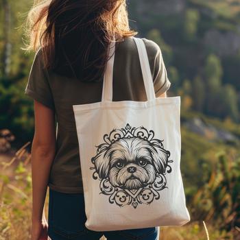 A close-up illustration of a Shih Tzu's head with ornate features, suitable for clip art or vector design projects.