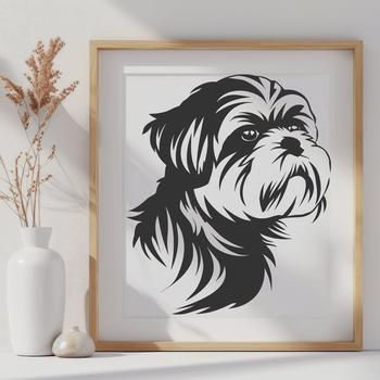 A small, fluffy Shih Tzu dog with a distinctive head shape, suitable for use in digital designs.