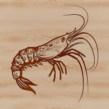 A digital illustration of a shrimp, a type of crustacean commonly used in seafood dishes.