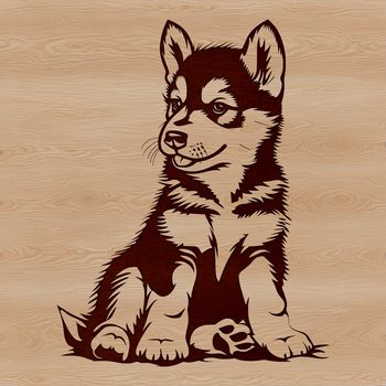 A vector illustration of a sitting dog with a husky breed profile.