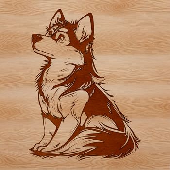 A digital illustration of a Siberian Husky sitting on its haunches.