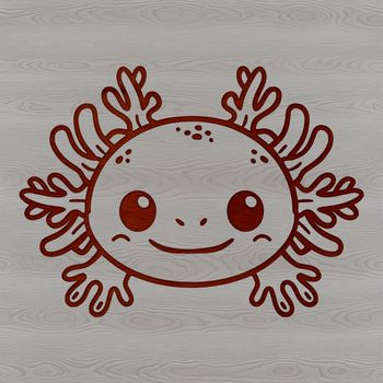 A simple line drawing of a salamander with feathery gills on its head.