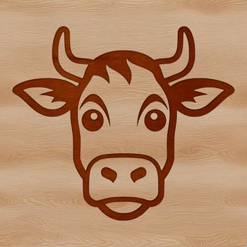 A simple line drawing illustration of a cow's head, suitable for farm-themed designs.