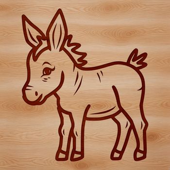 A simple line drawing of a standing donkey.