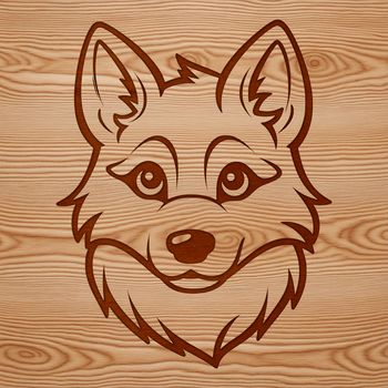 A simple line drawing of a husky dog's head.