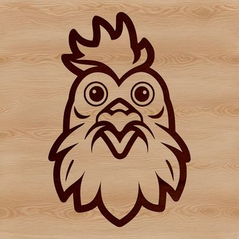 A simple line drawing of a chicken's head, designed as a vector art illustration.