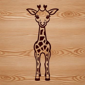A simple line drawing of a giraffe standing in a savannah landscape.