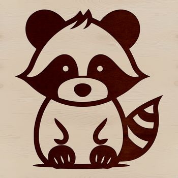 A simple line drawing illustration of a cute raccoon sitting on its haunches.