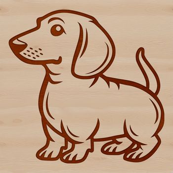A simple line drawing of a standing dog with a long body and short legs.
