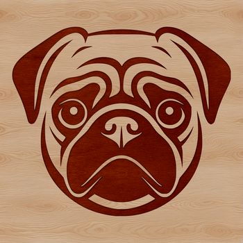 A simple line drawing of a pug dog's head with basic facial features and body.