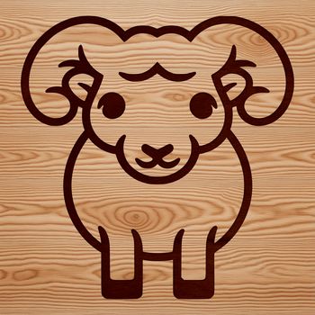 A simple line drawing of a ram standing on a green pasture.