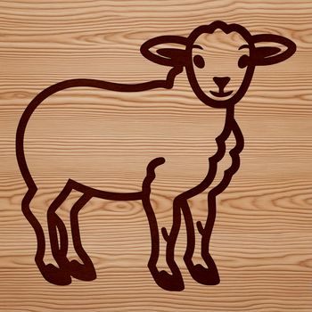 A simple line drawing illustration of a sheep in a field.
