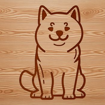 A simple line drawing of a sitting Shiba Inu dog breed with stylized features.