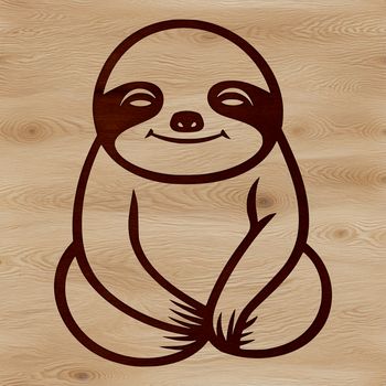 An adorable cartoon-style vector art representation of a sloth hanging from a tree branch.