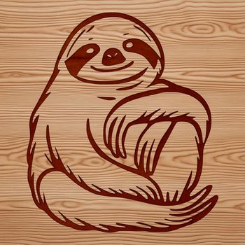 A simple line drawing of a sloth in a resting position.