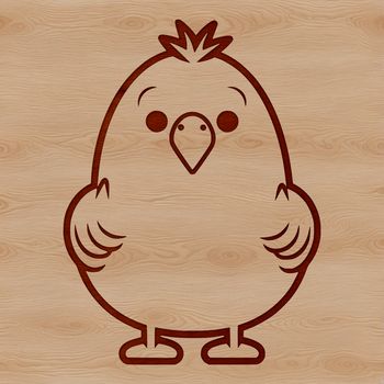 A simple line drawing of a cute chick with yellow feathers and beak.
