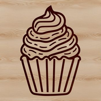 An illustration of a sweet treat, a single serving cake with decorative toppings.