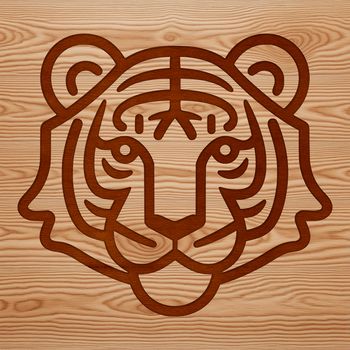 A simple line drawing of a tiger's head, created as a vector graphic.