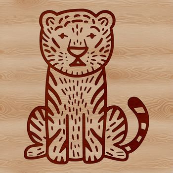 A simple line drawing of a sitting tiger, featuring distinctive stripes and a wild animal's natural pose.