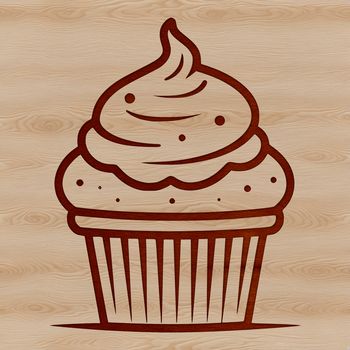 A simple line drawing of a single serving dessert cake.