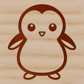 Simple line drawing illustration of a cute penguin waddling on the beach.