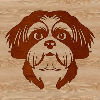 A simple line drawing of a Shih Tzu dog's head.