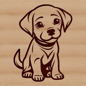 A simple line drawing of a sitting dog, depicted in a traditional style with bold lines and minimal detail.