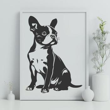 A vector illustration of a sitting Boston Terrier dog breed.