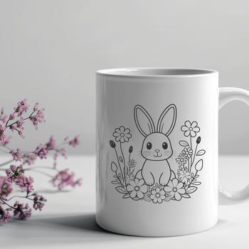 A stylized illustration of a sitting rabbit surrounded by floral patterns.