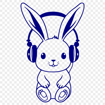 A sitting rabbit with headphones on its head, depicted in vector format.