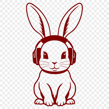 A sitting rabbit in a relaxed pose, ready to be customized with various design elements.