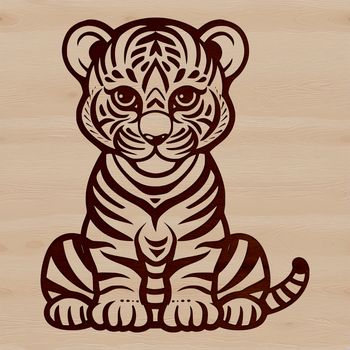 Vector illustration of a tiger sitting on its haunches, suitable for commercial or personal projects.
