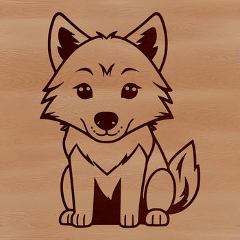 A realistic illustration of a wolf sitting on its hind legs.
