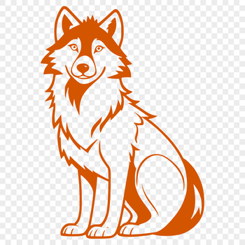A full-body illustration of a wolf sitting with its head held high, created as a vector graphic.