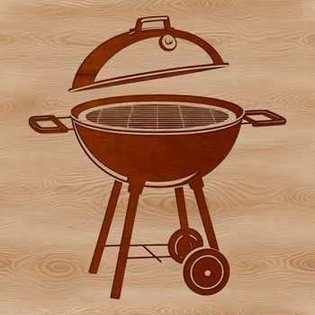 A colorful illustration of a backyard BBQ setup with a grill and utensils.