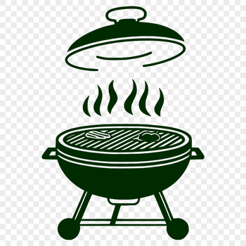 Vector graphic illustration of a barbecue grill with cooking elements.
