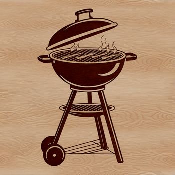 A grilling station with sizzling food on the grill and utensils nearby, ideal for clipping or cutting out.