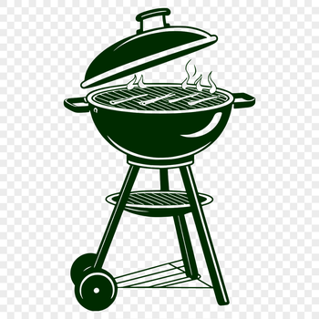 A digital illustration of a classic outdoor grill setup.