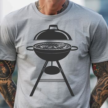 Illustrative graphic of a barbecue grill with utensils and food.