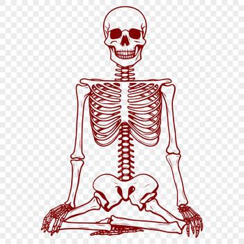 A full-body skeleton in a witch's hat and cape poses on a spooky background, evoking the spirit of Halloween.