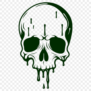 A graphic illustration of a dripping skull with gothic details, suitable for vector designs and cutting machine crafts.