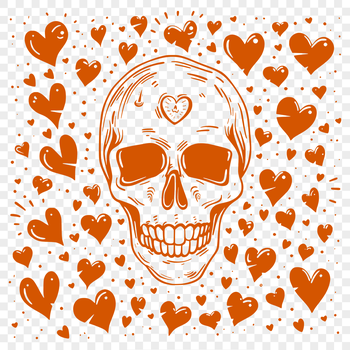 Vector illustration of a skull with heart-shaped design elements.