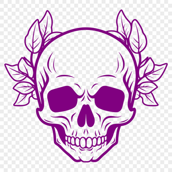 A witchcraft-themed illustration featuring a gothic-inspired floral design with a skull at its center.