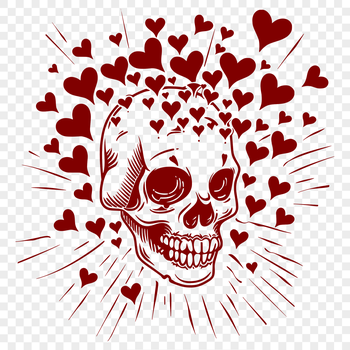 A stylized skull design featuring hearts, suitable for various applications.