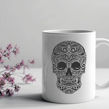 A detailed illustration of a skull, suitable for digital cutting machines and stencils.