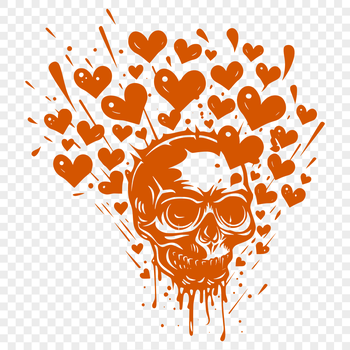 A stylized skull design featuring love hearts, suitable for Halloween and various craft projects.