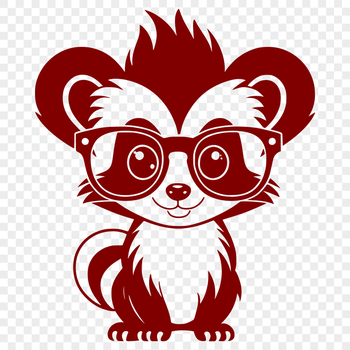 A skunk with glasses sitting on its haunches, depicted as a simple illustration.