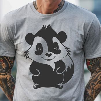 A detailed illustration of a skunk's face with distinctive black and white markings.