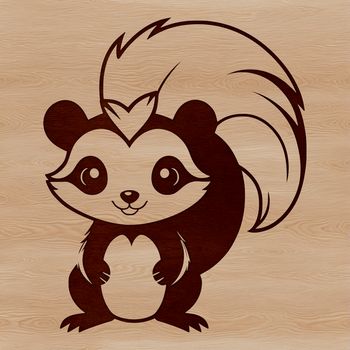 A cartoon skunk with black and white stripes standing on its hind legs.
