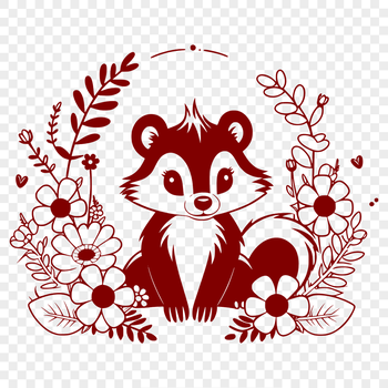 A skunk illustration in a floral setting, suitable for various design projects.